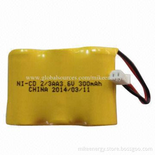 2/3AA NiCD Battery Pack with 3.6V Nominal Voltage and 300mAh Capacity